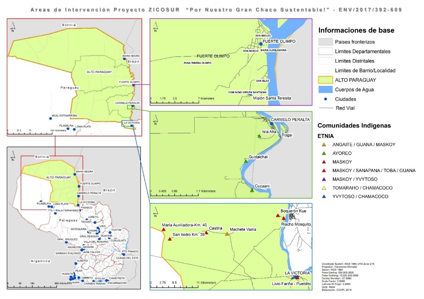 mapas con zonas señaladas donde se ha implementado el proyecto.